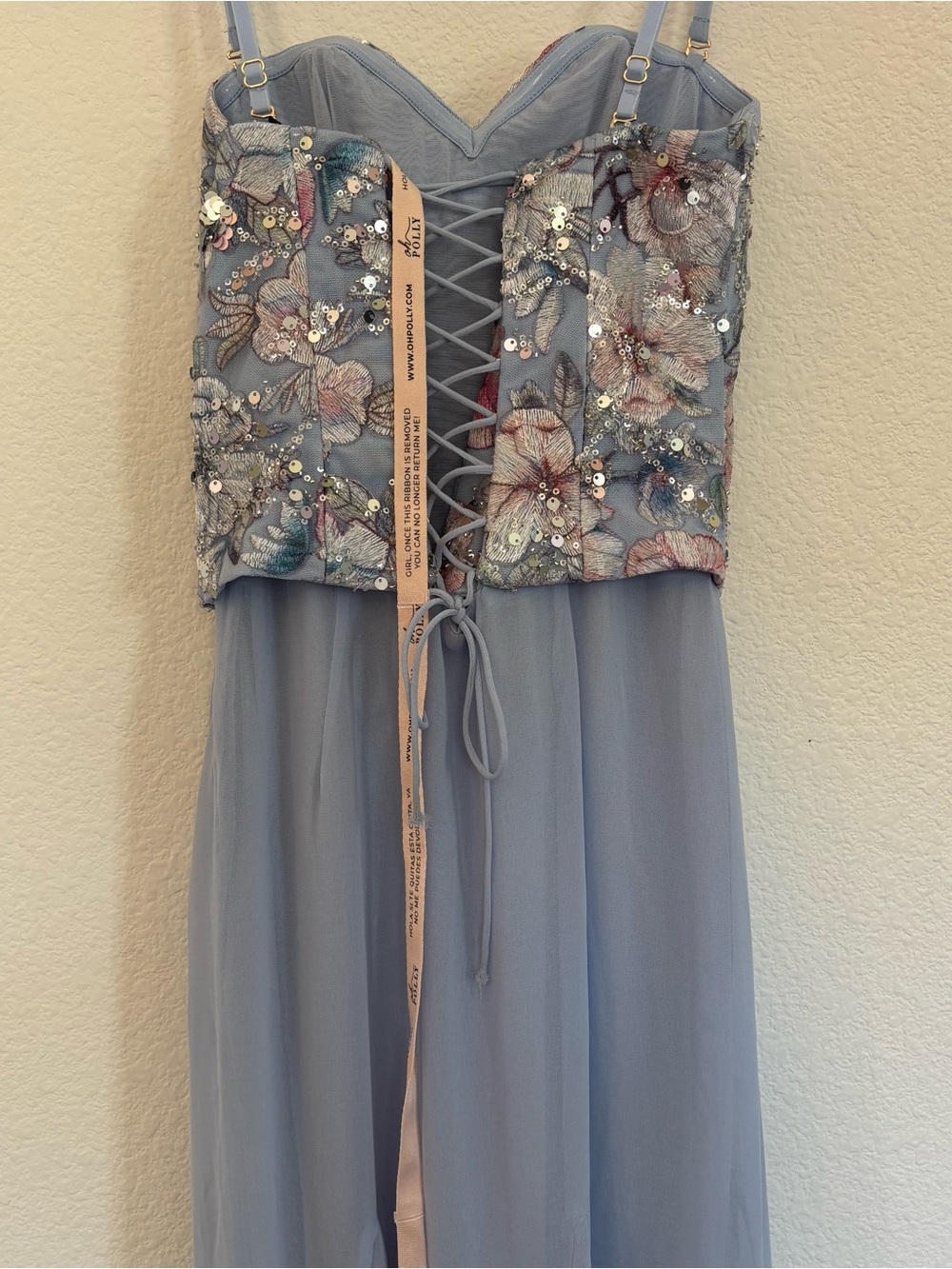 Oh Polly Lysana Embellished Corset Fishtail Gown Floral Blue NWT - Picture 8 of 12